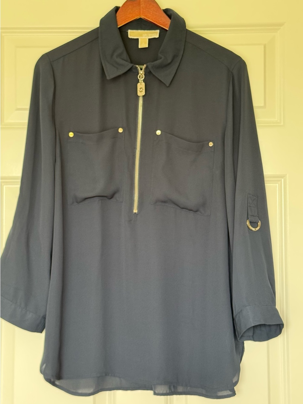 Michael Kors Navy Long-Sleeve Half-Zip Button-Front Shirt